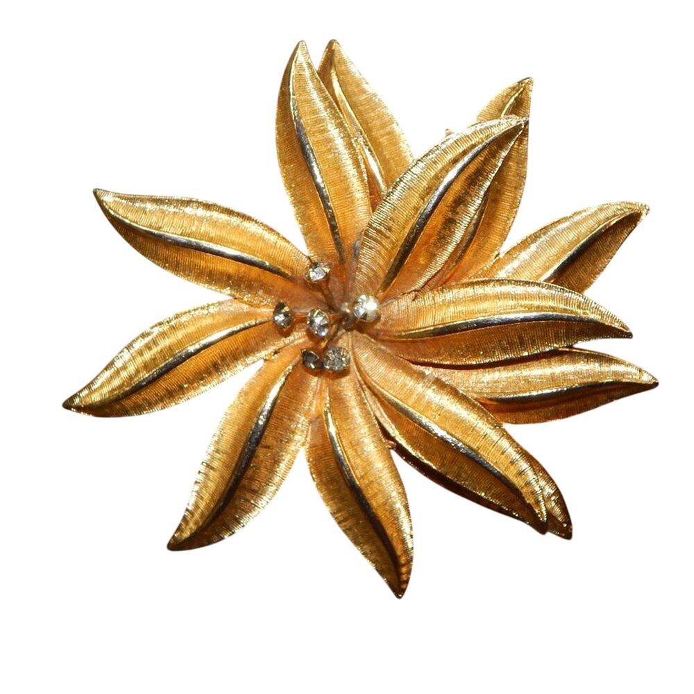 Stunning Vintage Poinsettia Brooch w/ Rhinestones